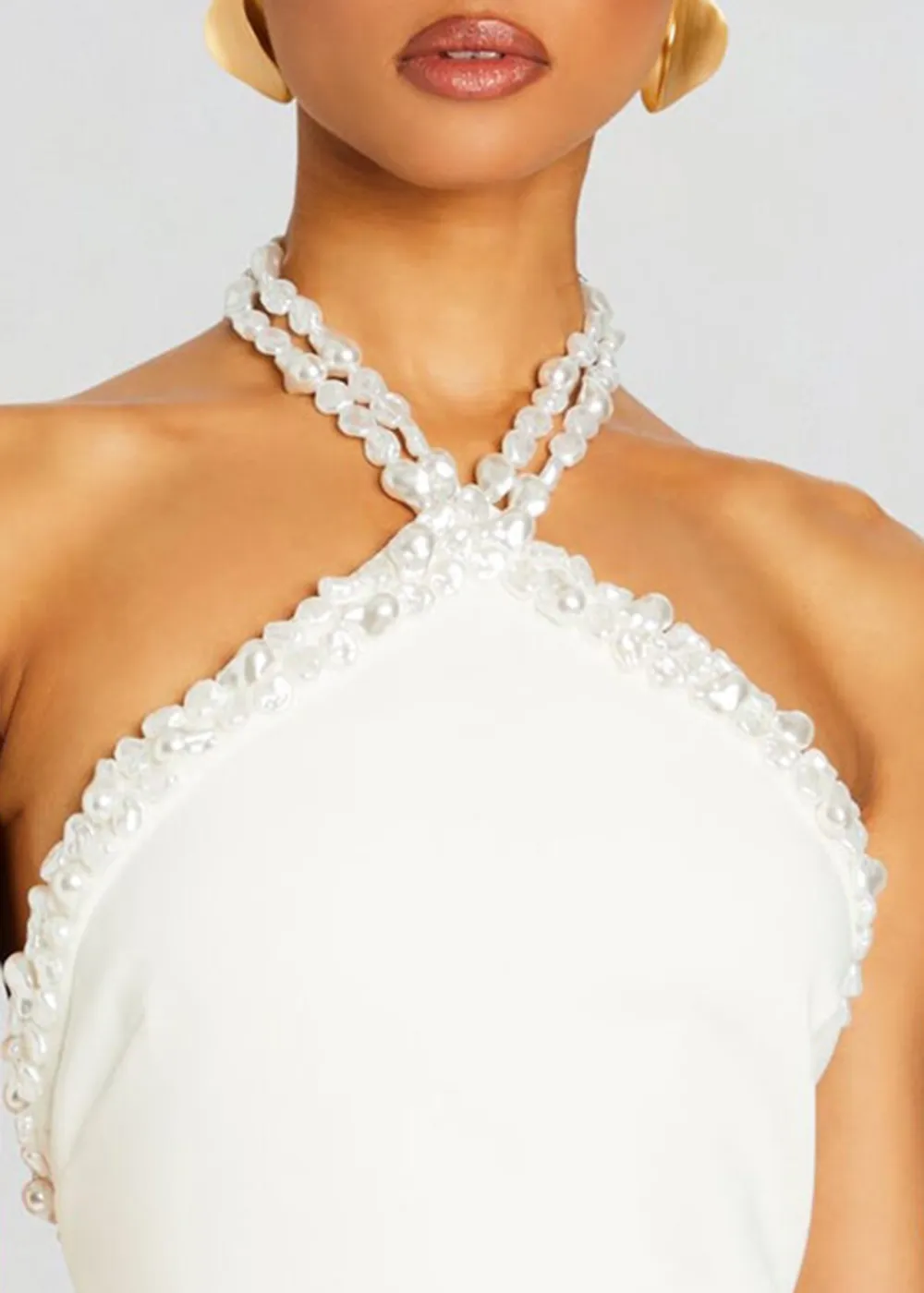 White Pearl Embellished Dress