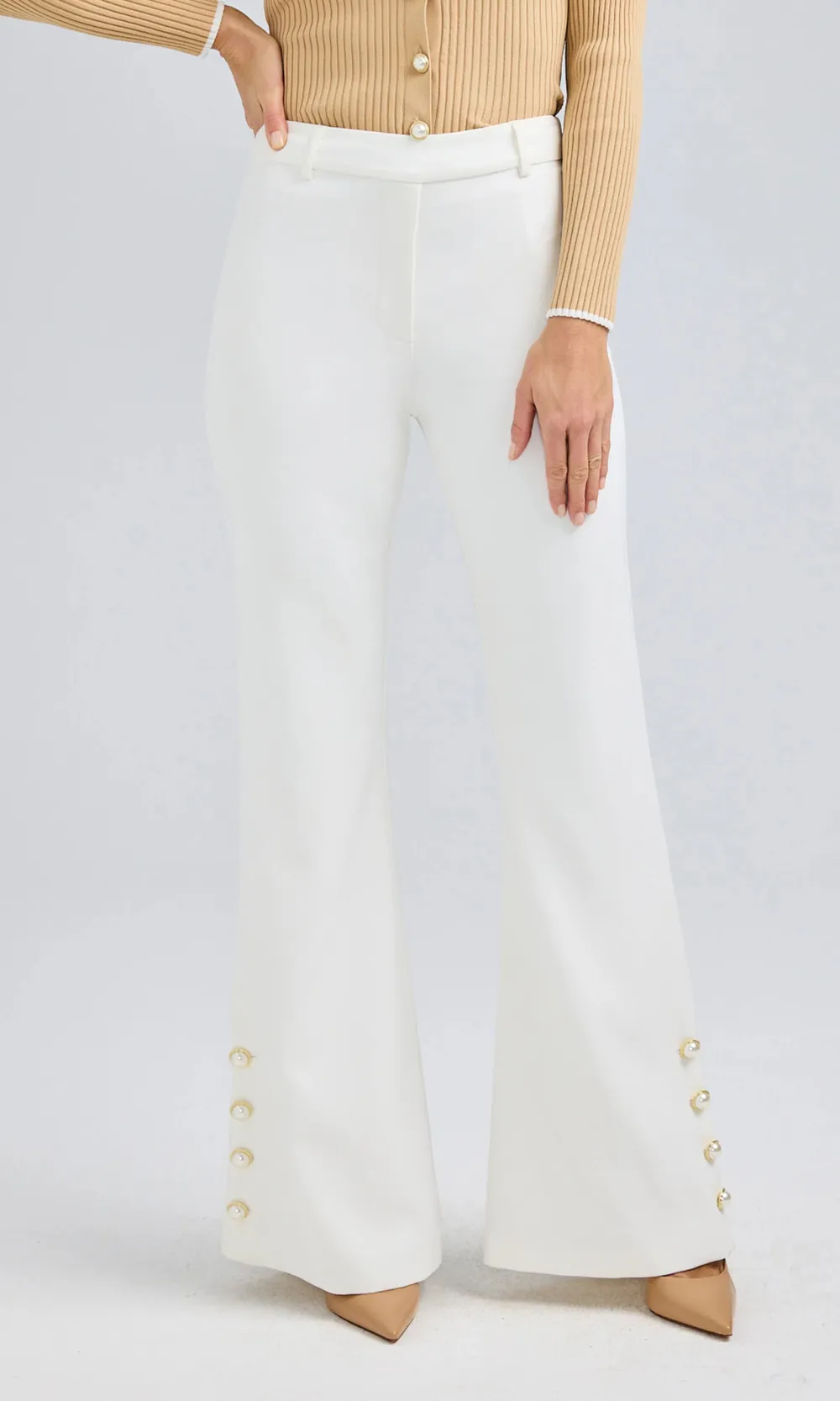 Button Detail Wide Leg Pants