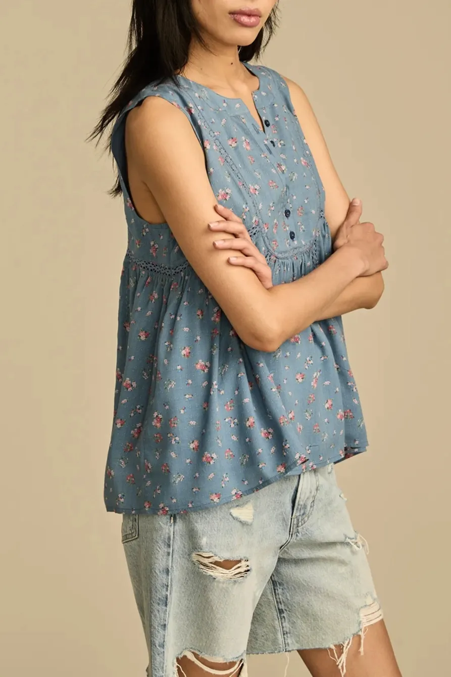 Blue Ditsy Trapunto Sleevless Shirt