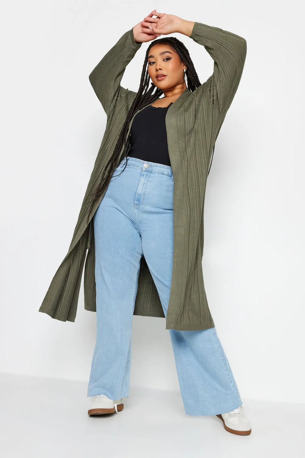 YOURS Curve Khaki Green Longline Ribbed Cardigan