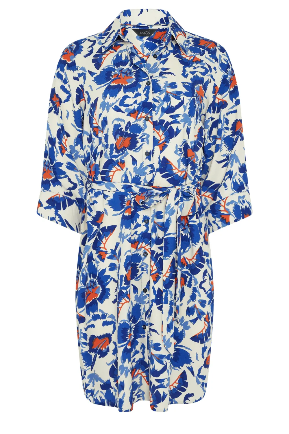 M&Co White Floral Print Tie Tunic Shirt Dress