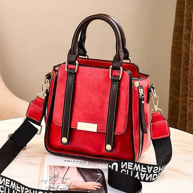 Women's Handbag Crossbody Bag PU Leather Office Daily Zipper Solid Color Maroon caramel colour Black