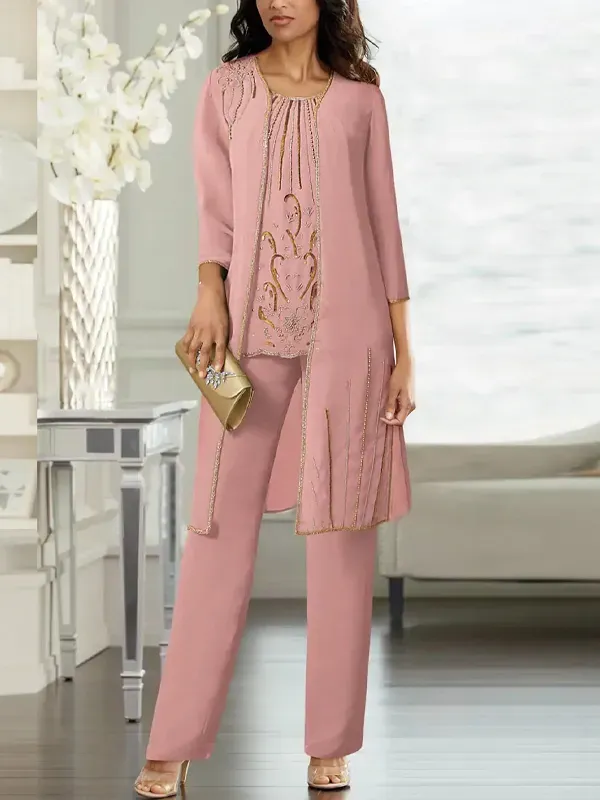 Sequined suspender top trousers three-piece set