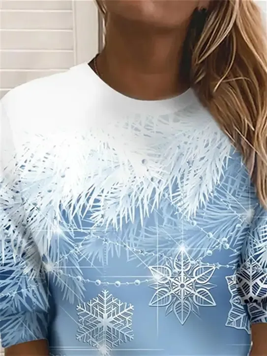Women Long Sleeve Scoop Neck Printed Christmas Sweatshirts Top