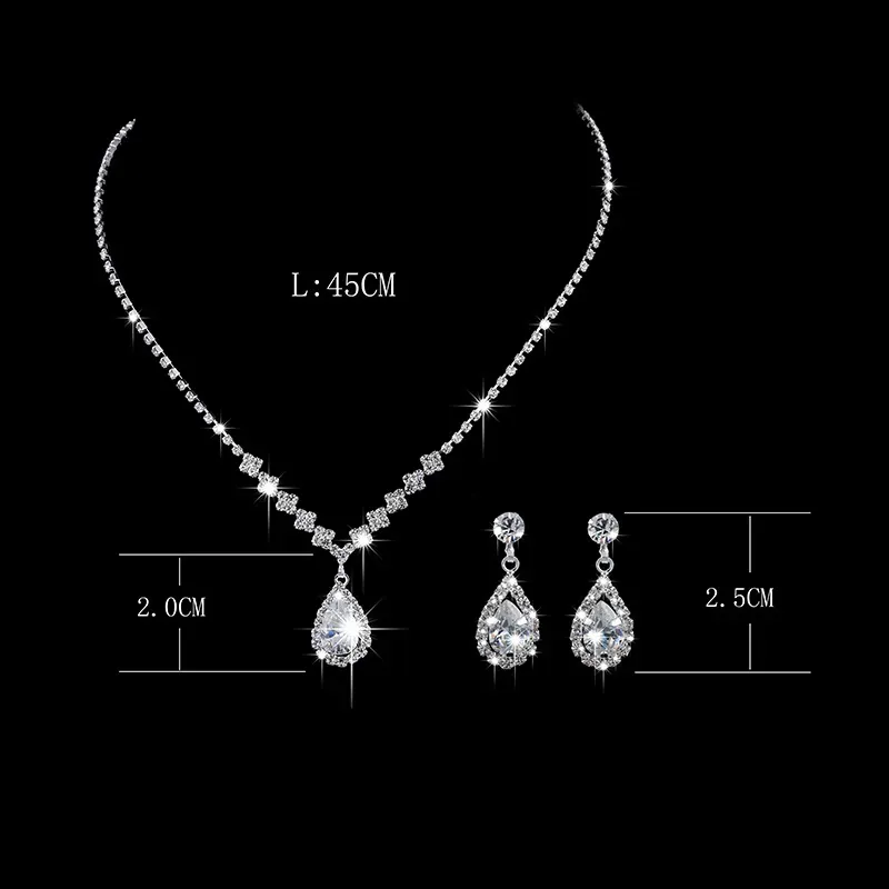 Brilliant Full Diamond Zircon Drop Necklace and Earrings Set