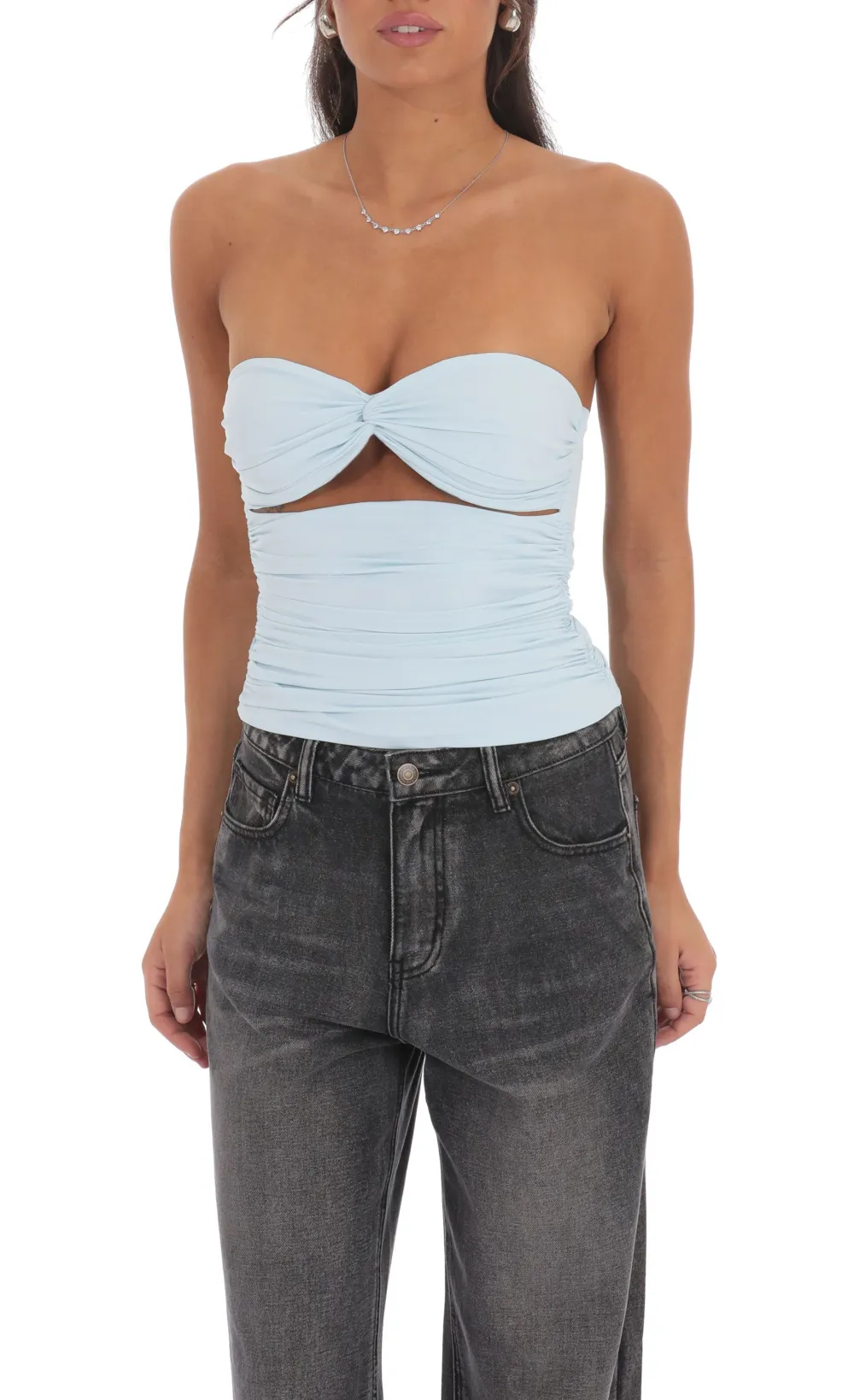Two Piece Cutout Top in Light Blue