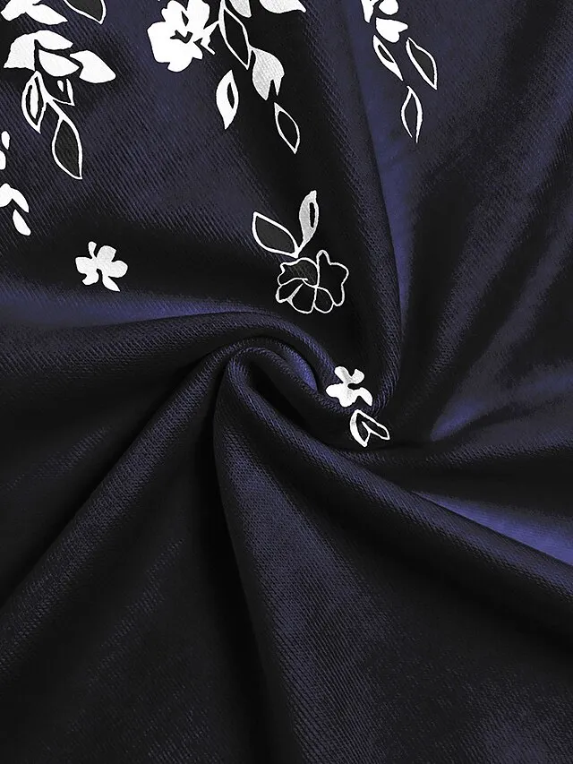 Women's T shirt Tee Black White Navy Blue Floral Button Print Short Sleeve Holiday Weekend Tunic Basic Round Neck Regular Fit Floral Painting