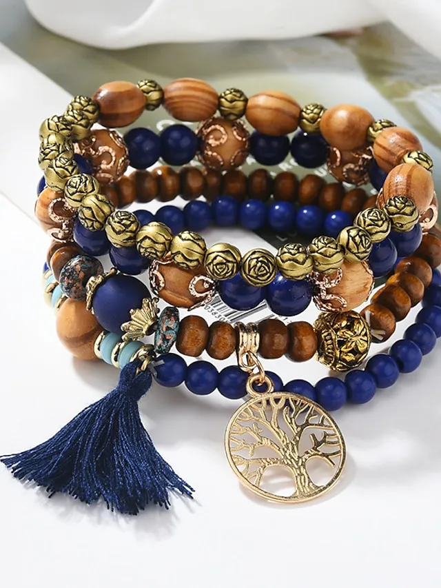 Women's Bead Bracelet Vintage Bracelet Layered Fashion Tree of Life Flower Elegant Fashion Personalized Tassel Bohemian Alloy Bracelet Jewelry For Gift Holiday Date Beach Festival