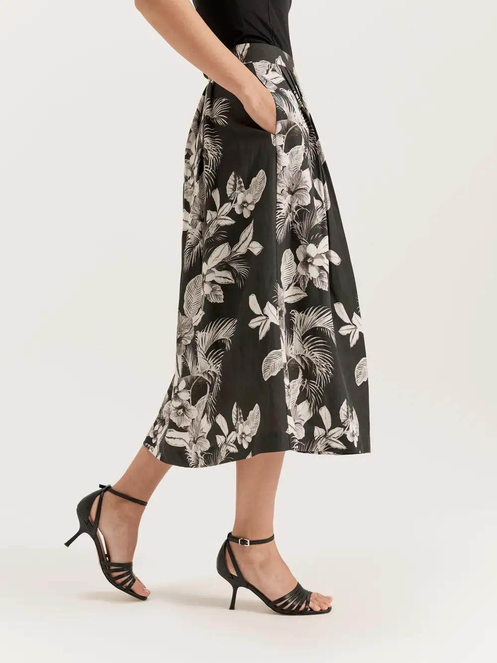 Satin Floral Print Midi Skirts
