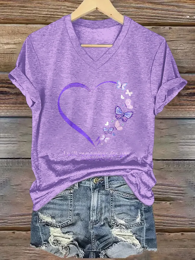 Women'S  I Will Remember For You  Alzheimer'S Awareness V-Neck T-Shirt