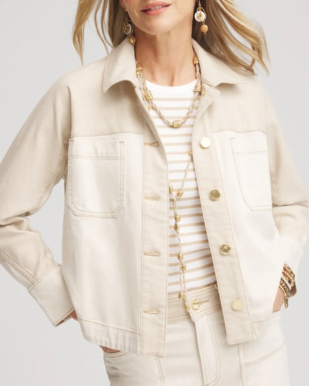 Beige Pocketed Colorblock Jacket