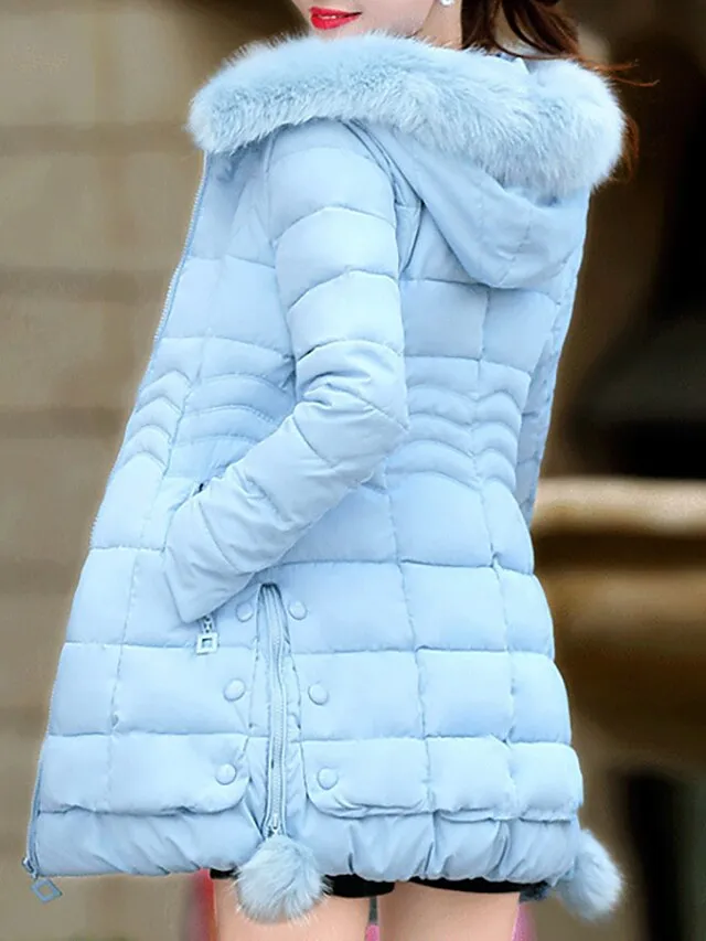 Women's Puffer Jacket Winter Jacket Winter Coat Parka Outdoor Daily Valentine's Day Winter Fall Regular Coat Regular Fit Warm Breathable Casual Jacket Long Sleeve Solid Color Fur Collar Fleece Lined