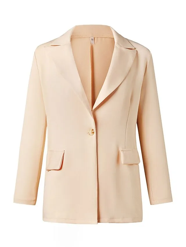 Women's Blazer Casual Jacket Office Work Casual Fall Spring Regular Coat Regular Fit Warm Casual Jacket Long Sleeve Solid Color Quilted Blue Pink Yellow