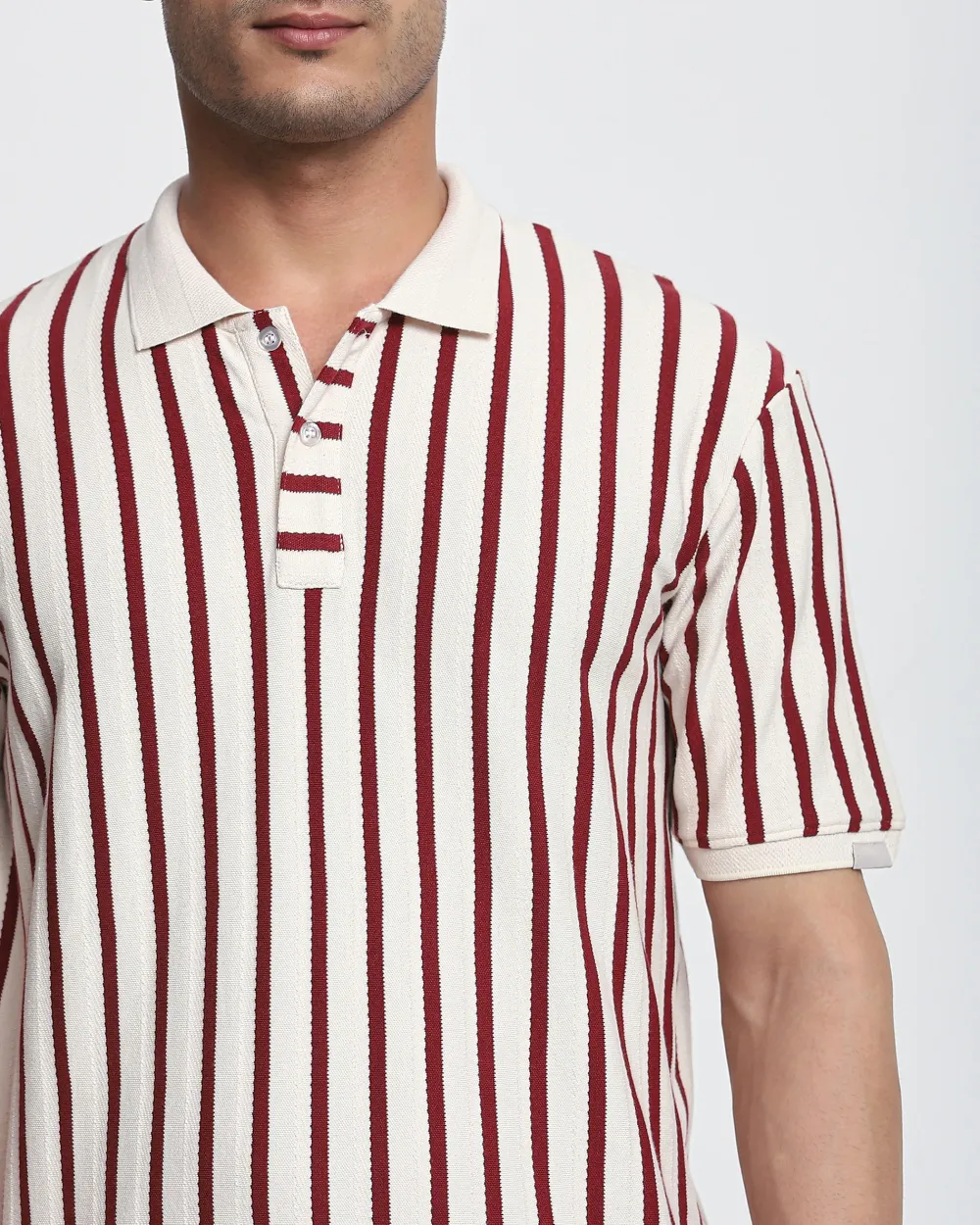 Daily Simple Maroon Striped Textured  Polo Shirt