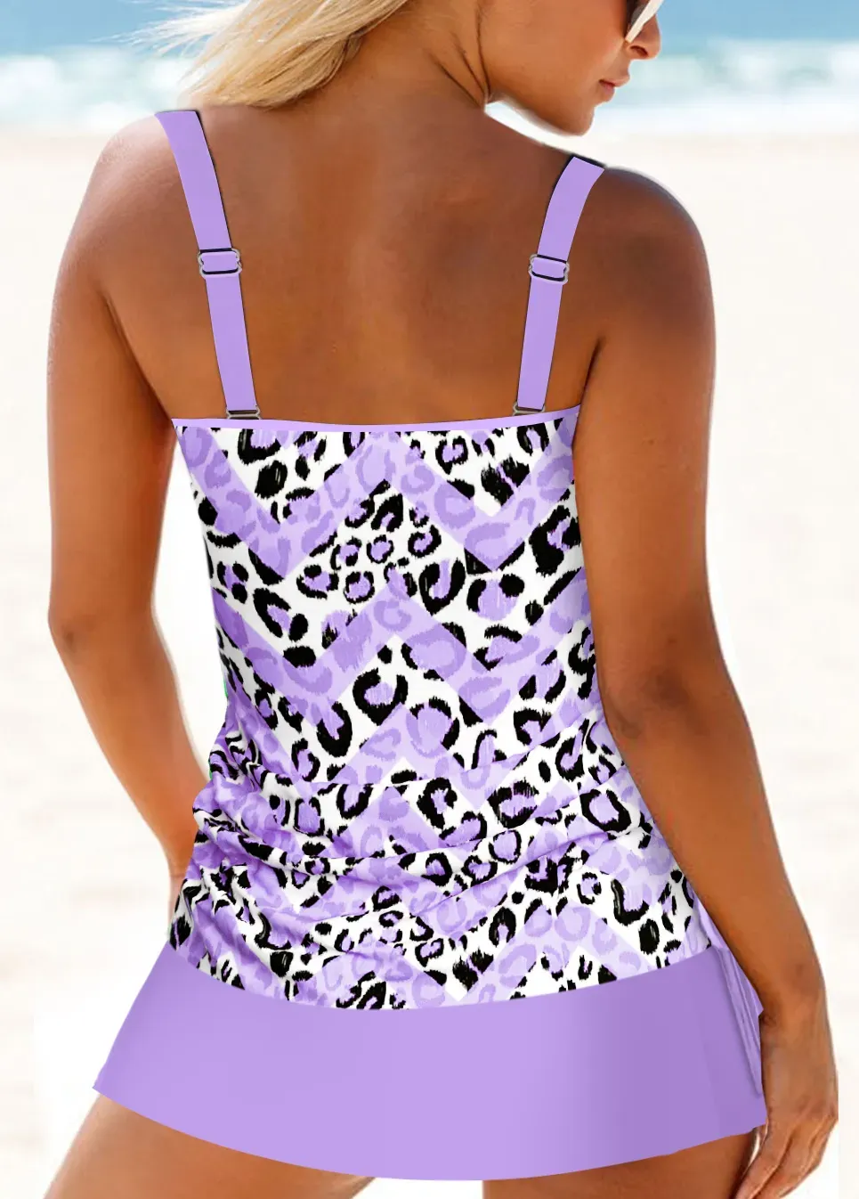 Circular Ring Mid Waisted Leopard Tankini Set