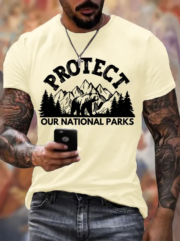 Men'S T-Shirt Pure Cotton Men Protect Our National Park Printed Crewneck T-Shirt