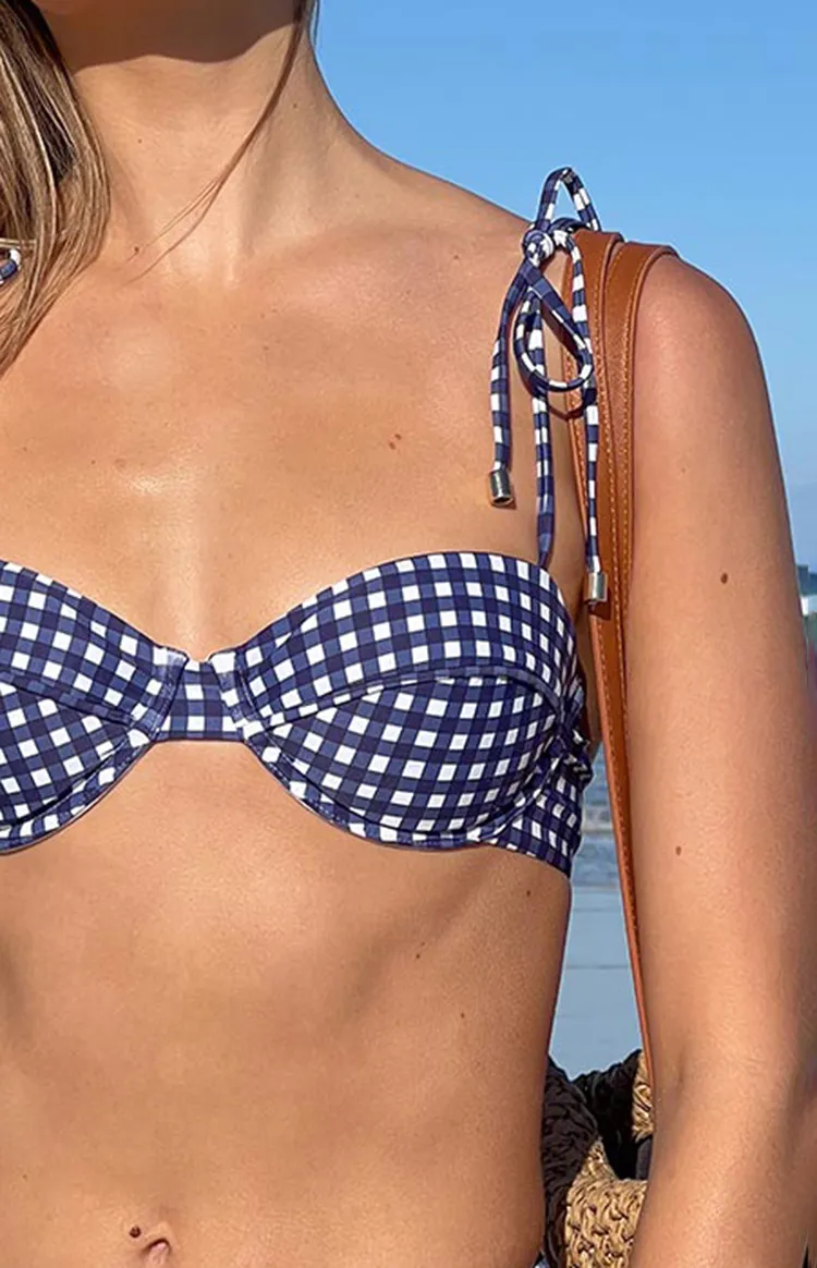 Navy Gingham Bikini Top