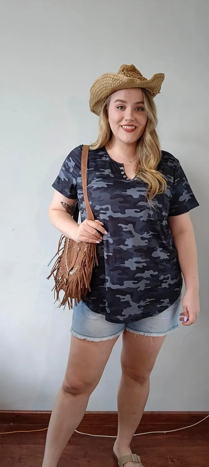 TIYOMI Plus Size T Shirt for Women Short Sleeve Tunic Cross Line Shirts Round Neck Tops Summer Blouse XL-5XL 14-28