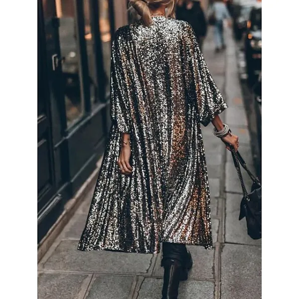 Women's Casual Jacket Sparkly Sequins Fall Spring Regular Coat Regular Fit Windproof Breathable Stylish Colorful Jacket 3/4 Length Sleeve Pure Color Silver Lotus Wine Party Street Vacation