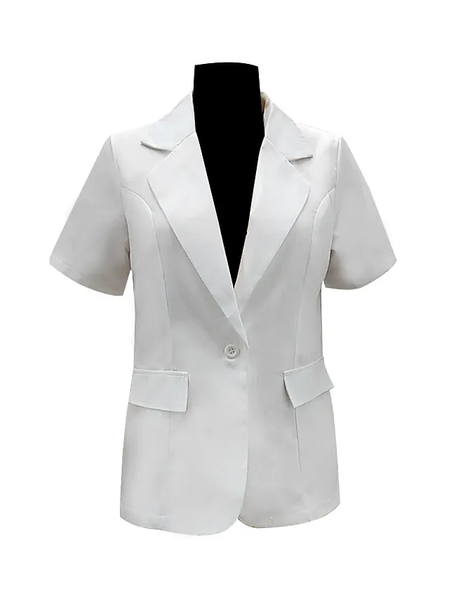 Women's Blazer Clean Fit Formal Office Work Summer Spring Regular Coat Regular Fit Breathable Simple Classic Style Modern Style Jacket Short Sleeves Solid Color Pure Color Slim Fit Black White Red