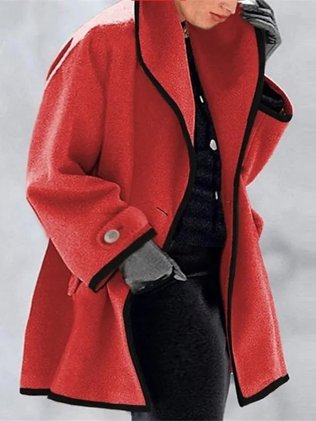 Women's Overcoat Winter Coat Long Pea Coat Ice Cream Lapel Trench Coat Fall Oversized Causal Outerwear Long Sleeve Rolled Collar Blue Purple Khaki L XL XXL 3XL 4XL