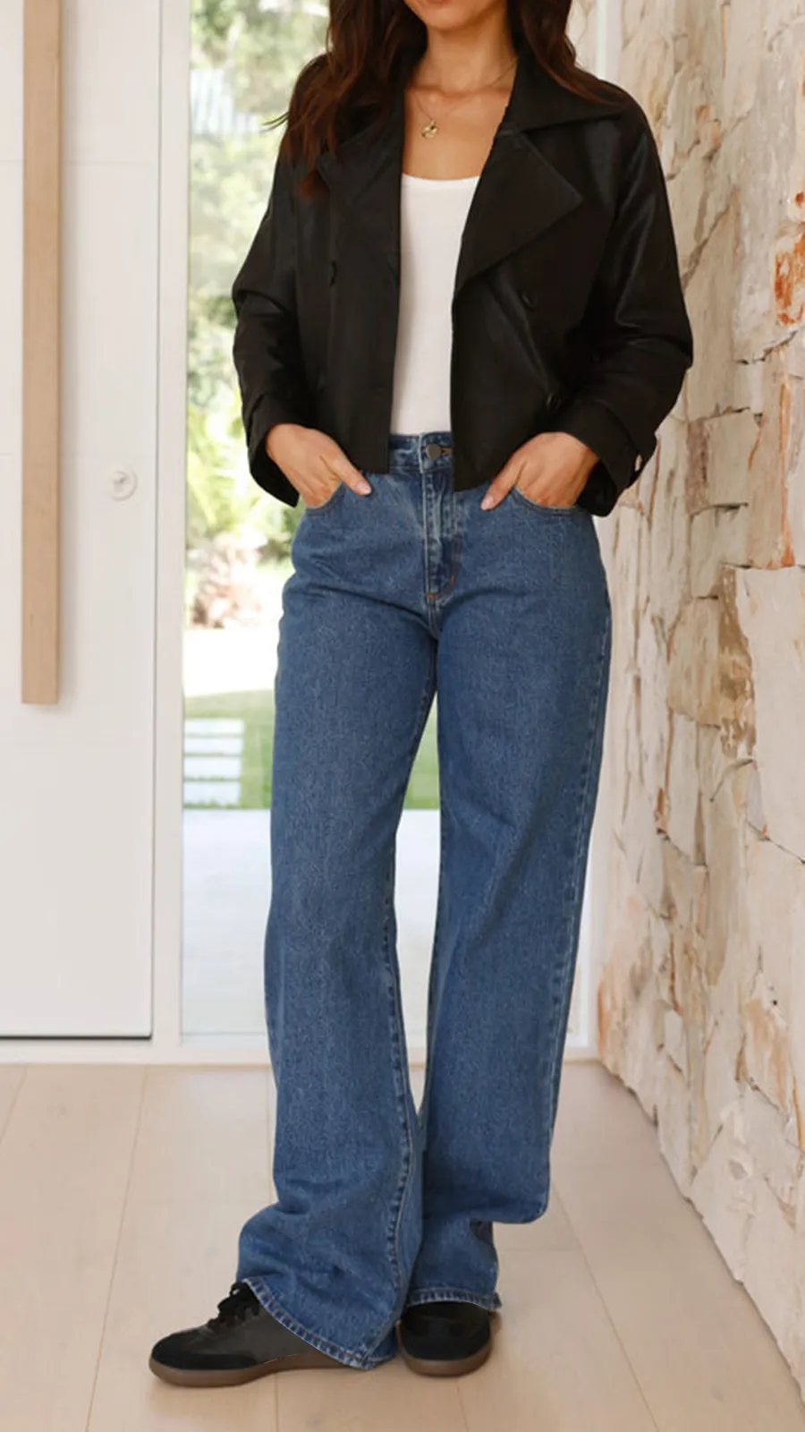 Cropped Trench Jacket - Black