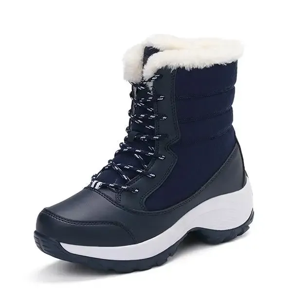New Fashion Winter Fur Lining Lace Up Waterproof Mid-Calf Boots