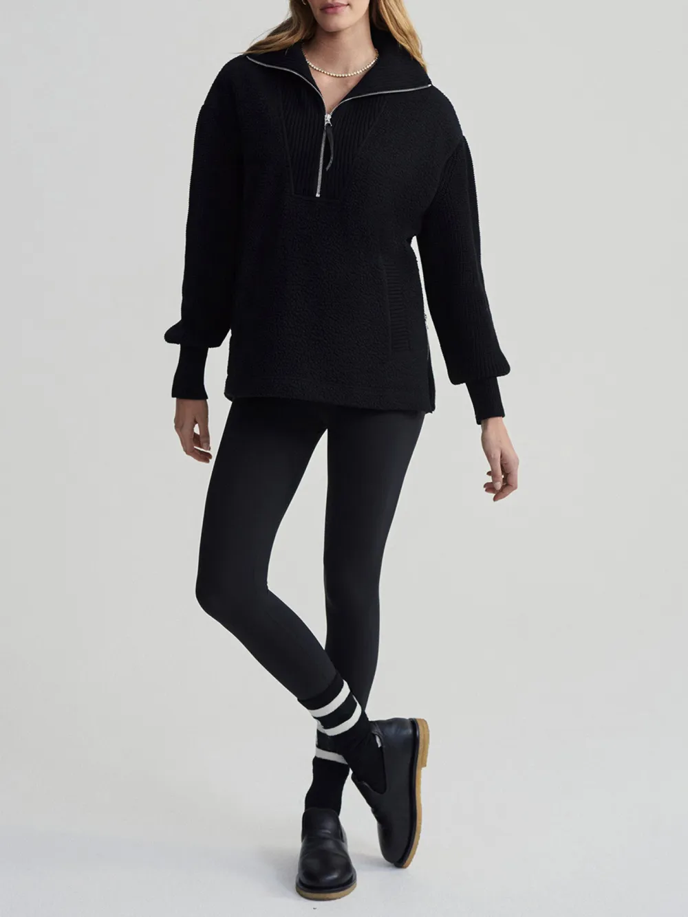 Cozy Half-Zip High-Collar Textured Sweatshirt