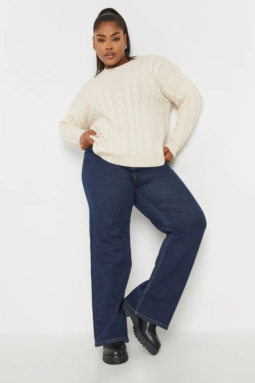 YOURS Curve White Cable Knitted Jumper