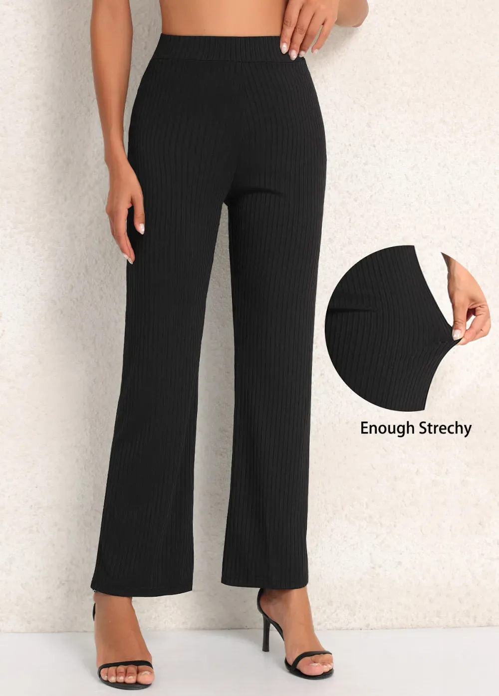 Elastic Waist High Waisted Black Pants