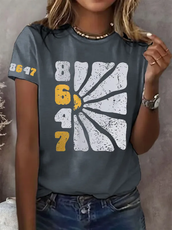 Women'S T-Shirt Retro Flowers 86 47 Print T-Shirt Pure Cotton Short Sleeves