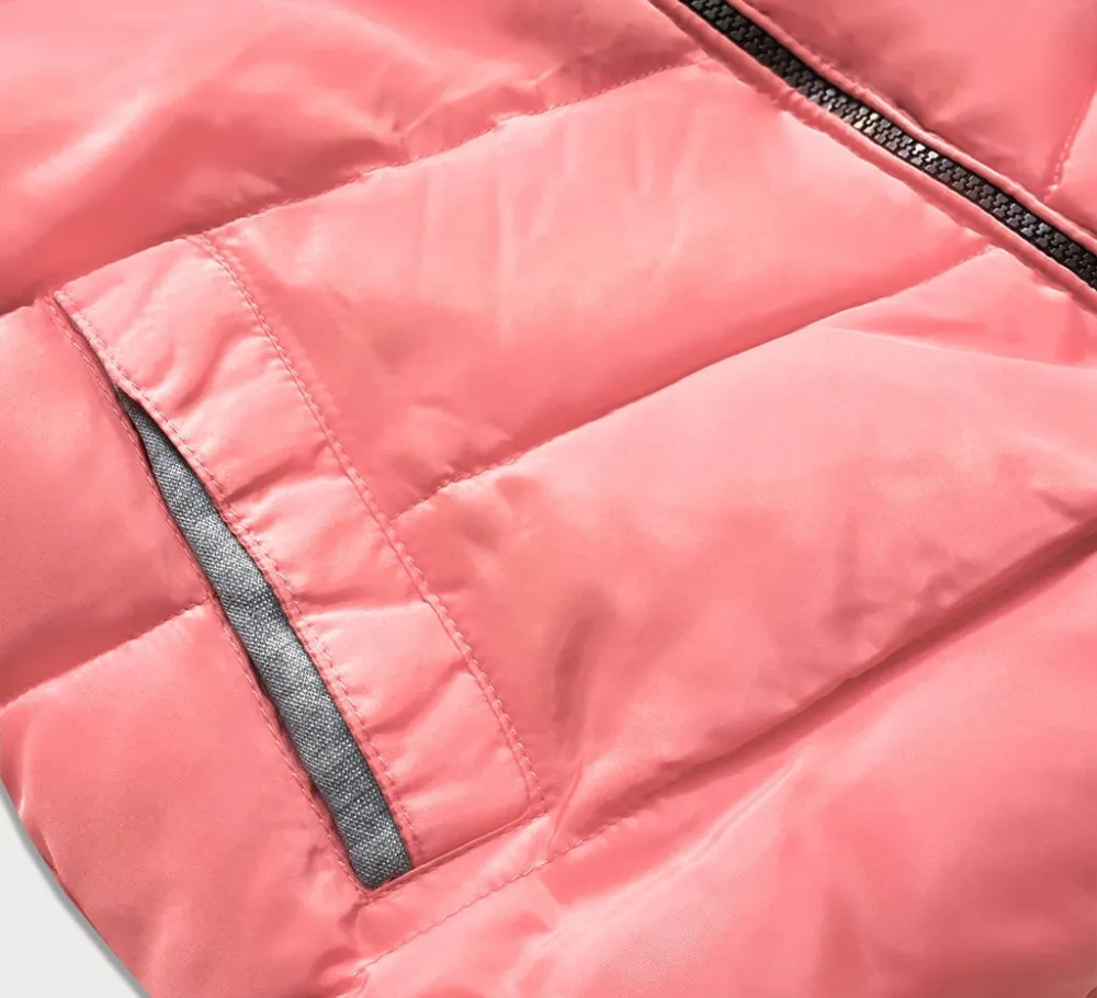 Pink Women's Short Winter Hooded Jacket