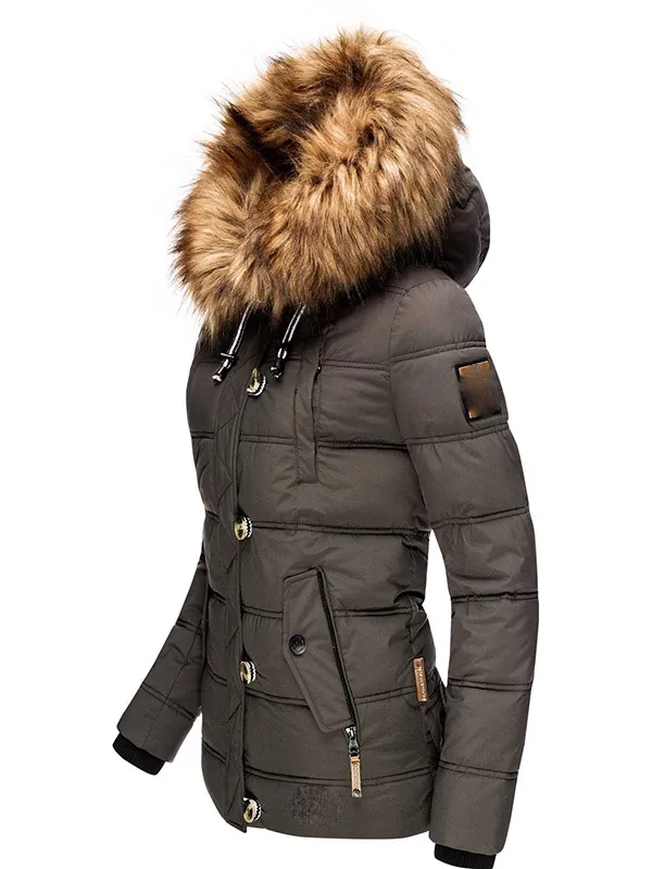 Ladies winter parka with detachable synthetic fur