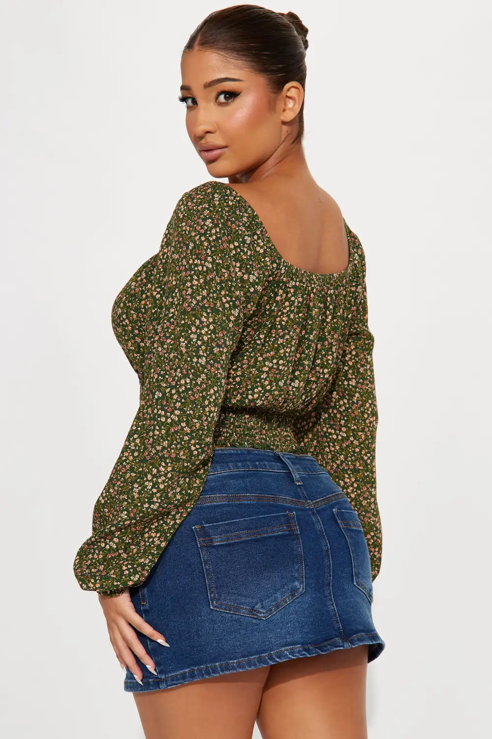 Time To Bloom Floral Blouse Top - Green/combo