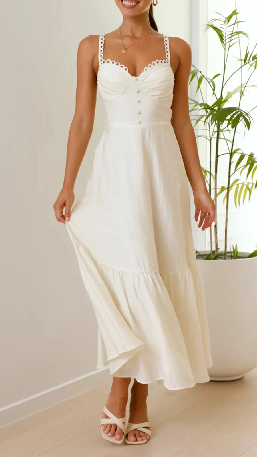 Front Button Detailing Maxi Dress