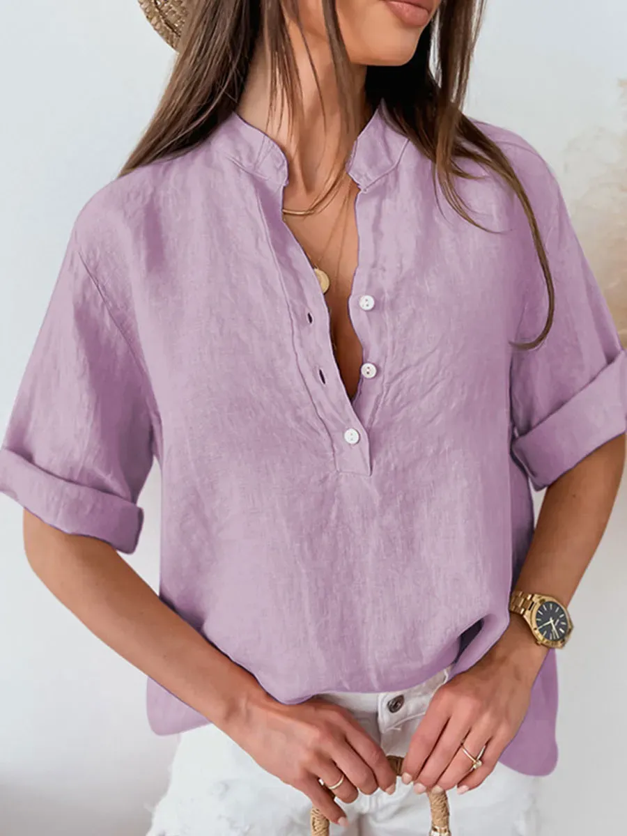 Casual Loose Solid Color Long Sleeve Blouse