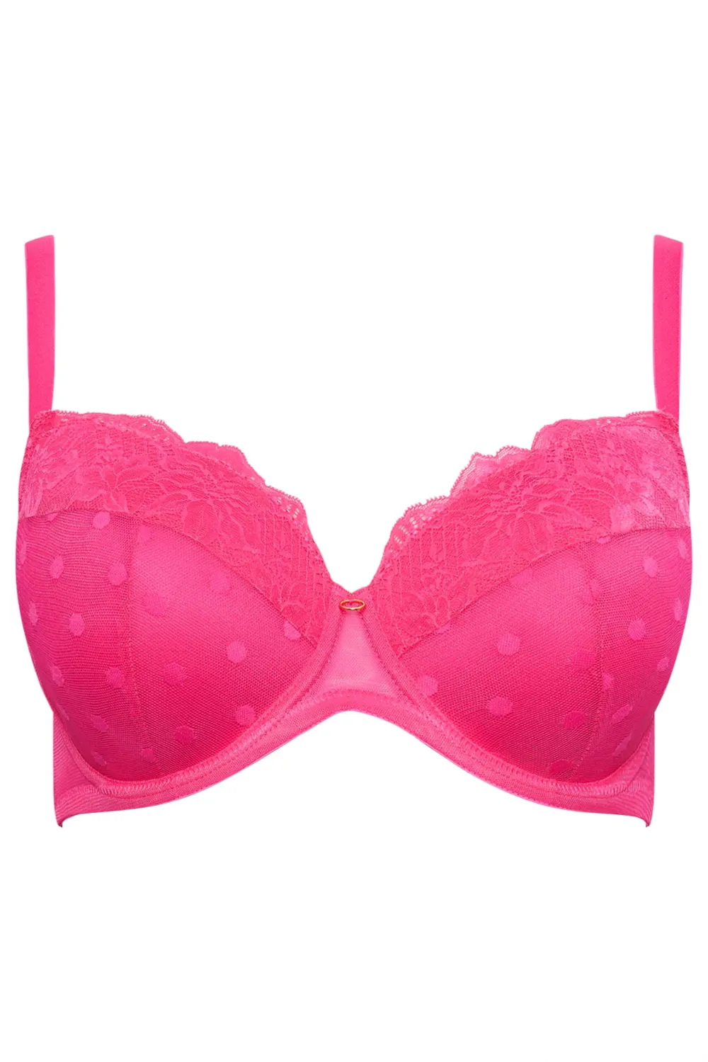 YOURS Curve Hot Pink Dot Print Lace Padded Bra