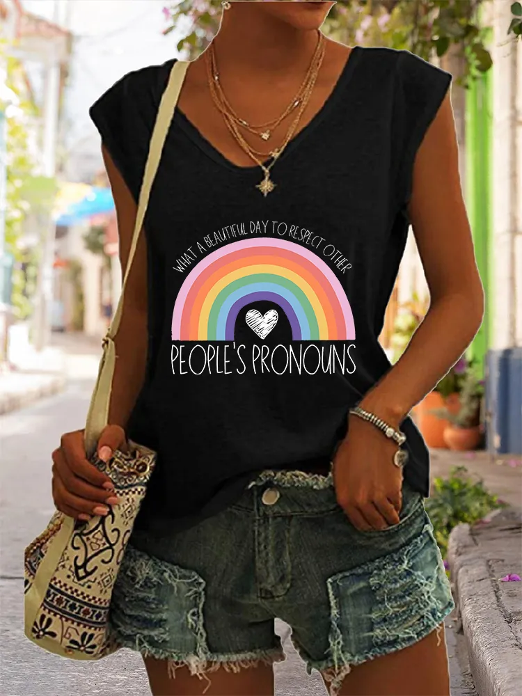 Women's Gay Day What A Beautiful Day To Respect Other People'S Pronouns V-neck Vest
