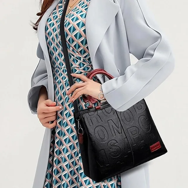 Women's Handbag Shoulder Bag PU Leather Outdoor Daily Large Capacity Waterproof Durable Letter Black / Red Black & Yellow