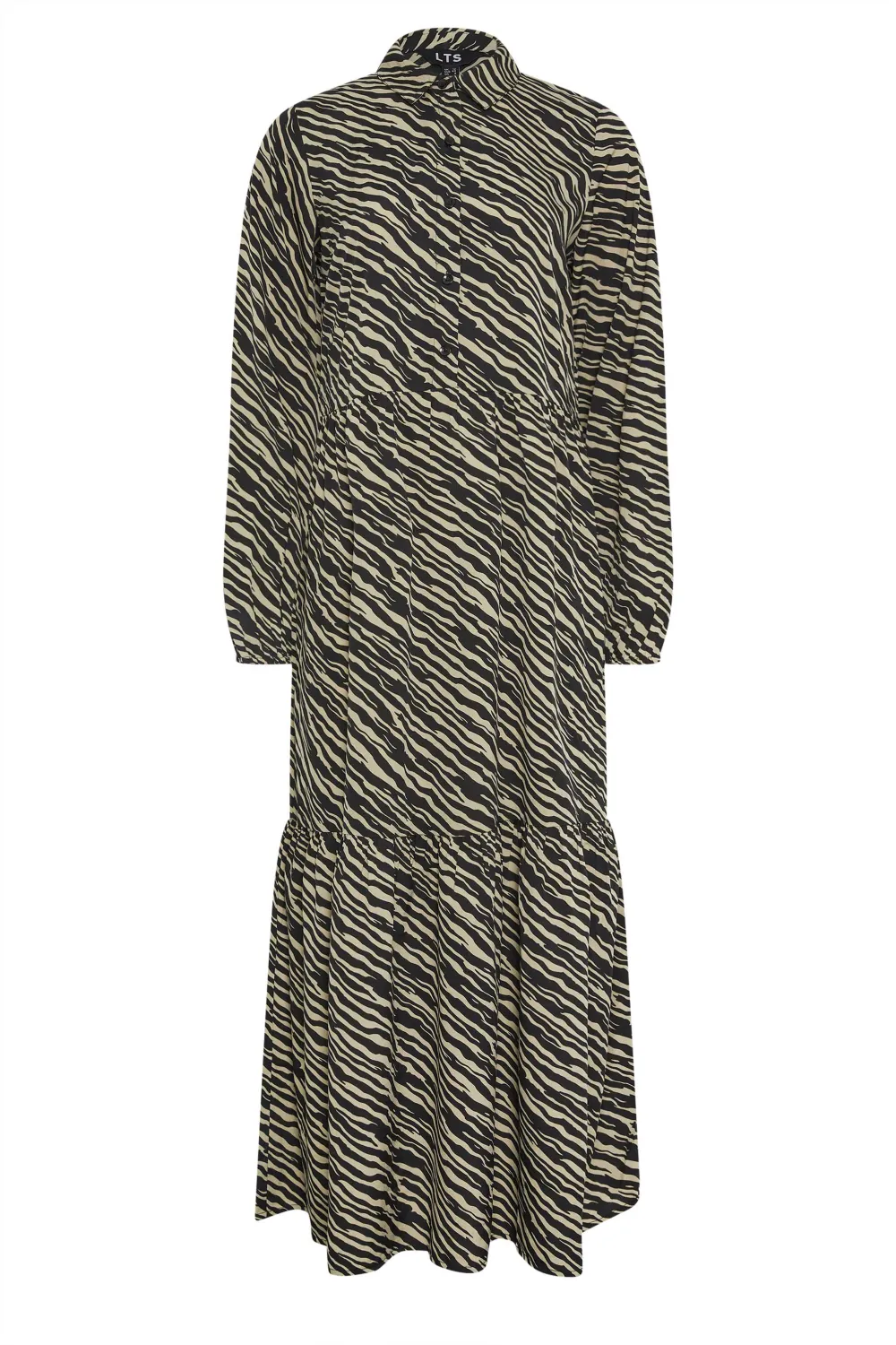 LTS Tall Black Zebra Print Tiered Maxi Dress