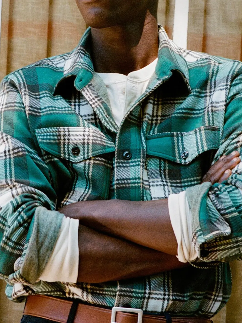Green And White Plaid Long Sleeve Shirt