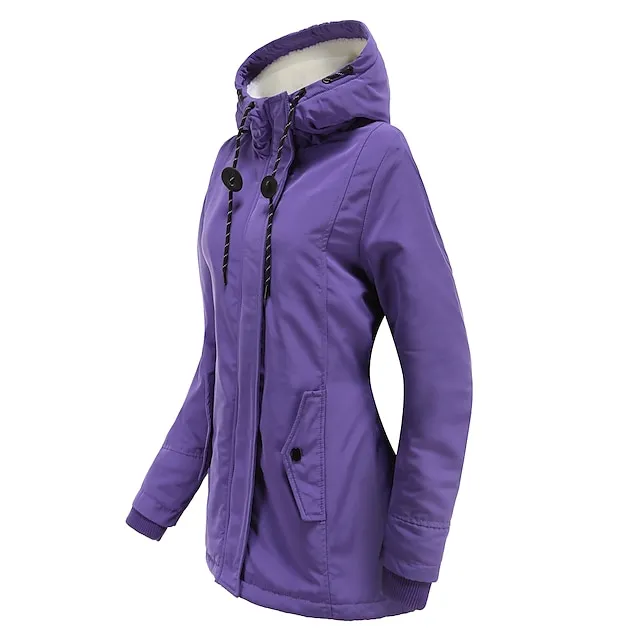 Women's Parka Street Fall Winter Puffer Jacket Long Coat Windproof Warm 3 in 1 Loose Casual Sports Jacket Long Sleeve Solid Color Zipper Purple Blushing Pink Waterpoof Daily Wear Down Parkas  Lined