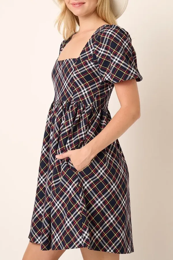 Retro All-Match Simple Slim  Plaid Dress