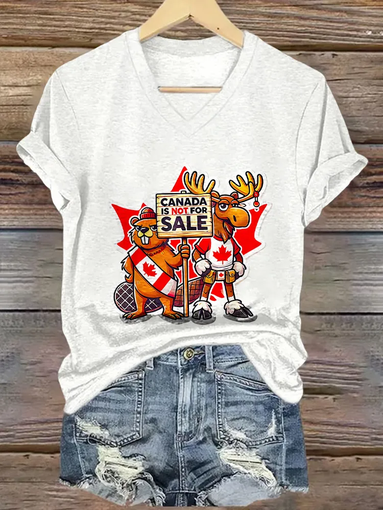 Canada Is Not For Sale Printed V-Neck Short-Sleeved T-Shirt