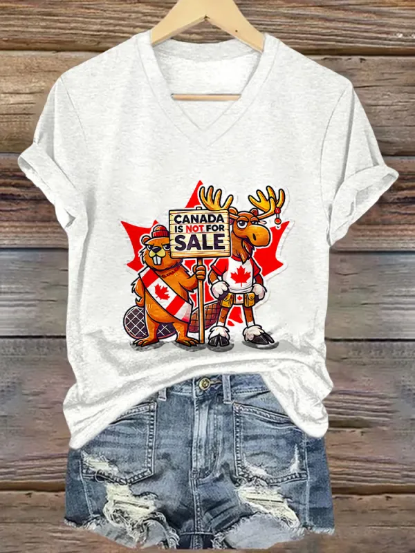 Canada Is Not For Sale Printed V-Neck Short-Sleeved T-Shirt