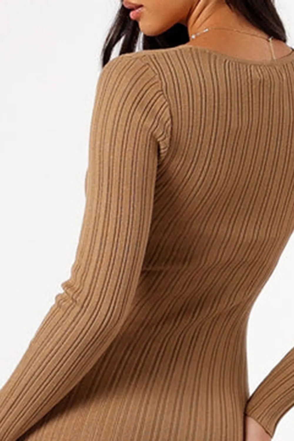 BLACK AND BROWN LONG SLEEVE MIDI DRESS