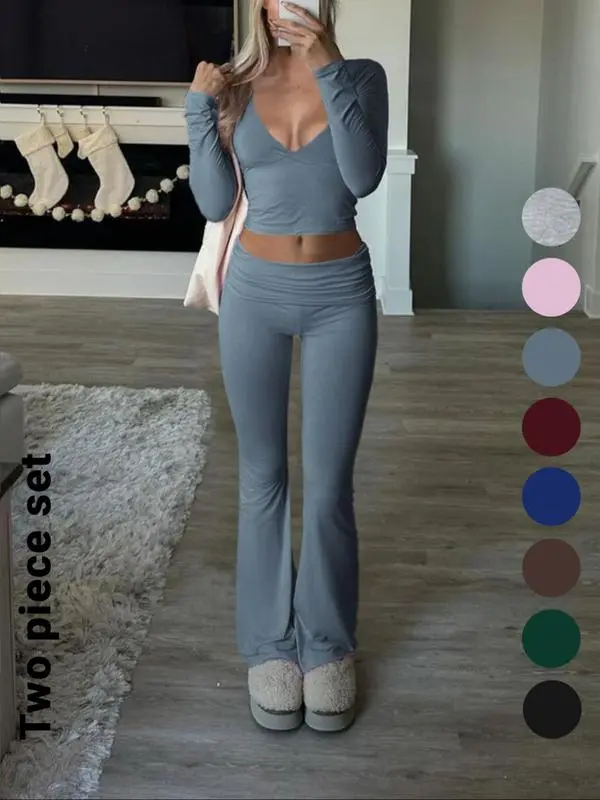 Slim-Fit Crop Top & Pants Two-Piece Set