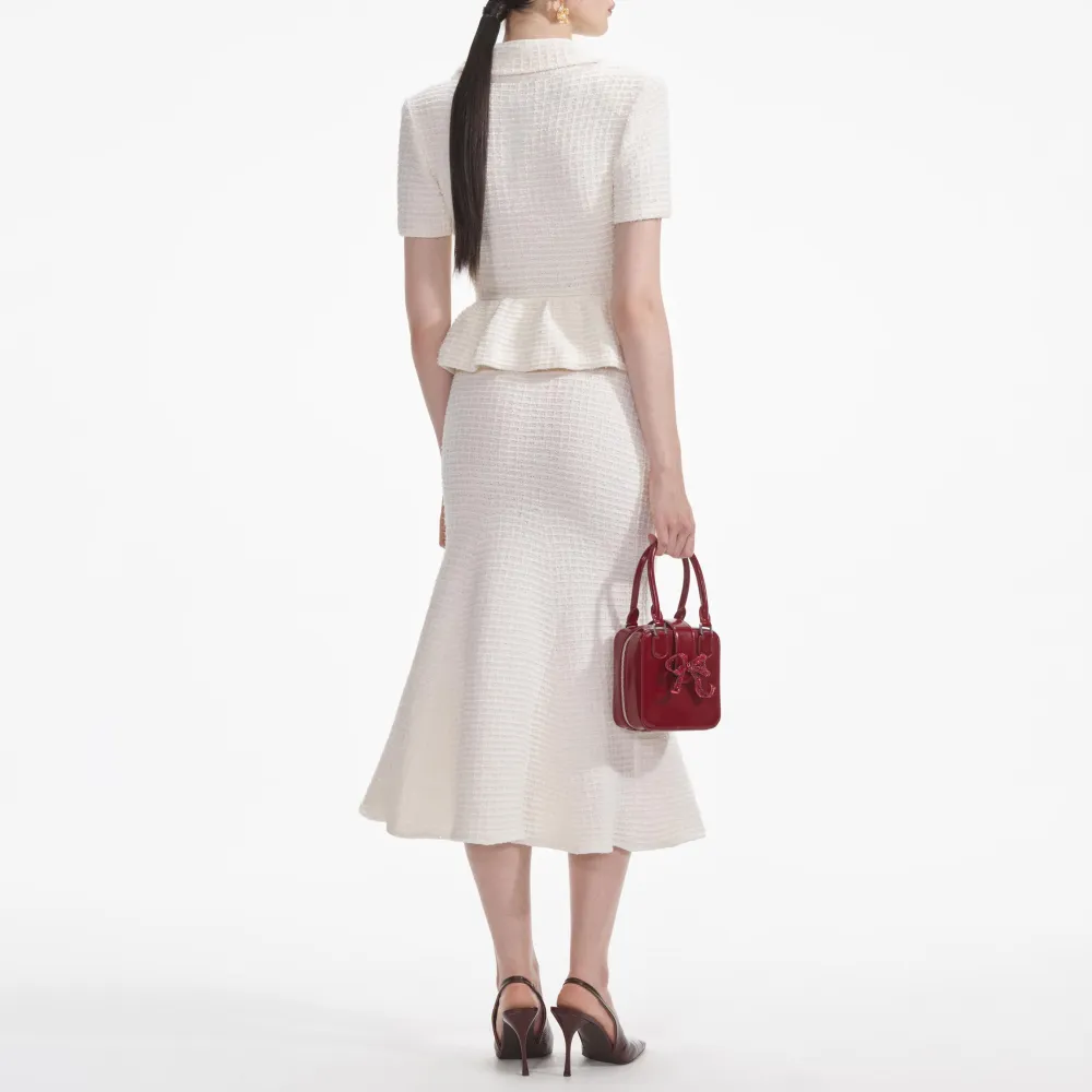 Cream Textured Knit Midi Dress