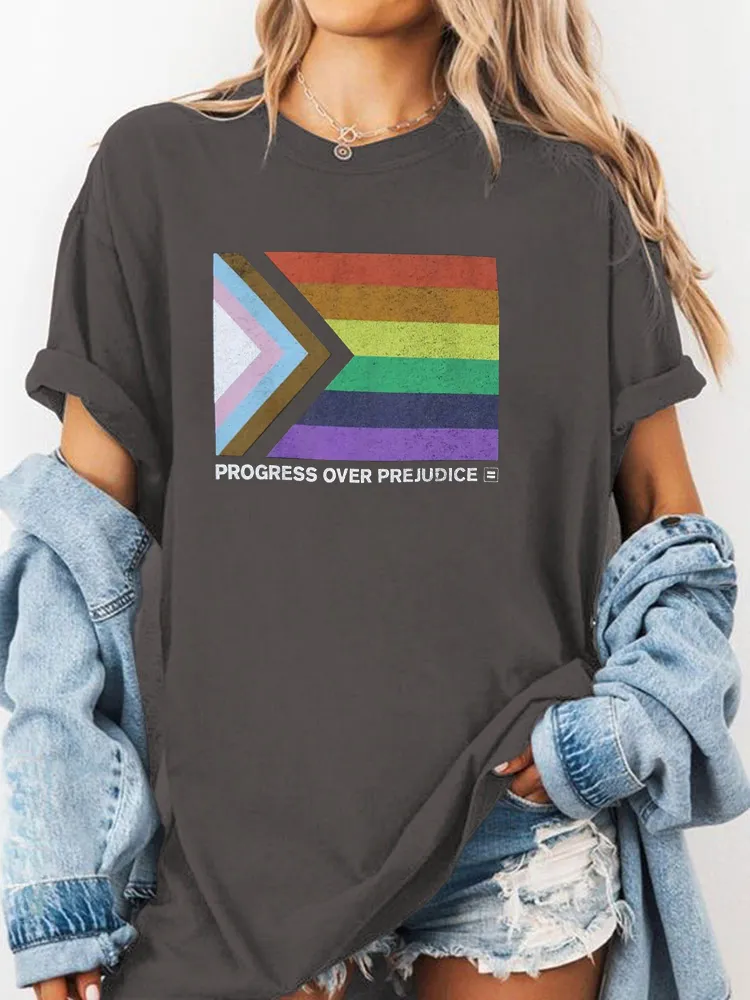 Pure Cotton Round-Neck Short-Sleeved Shirt Progress Over PrejudiceT-Shirt