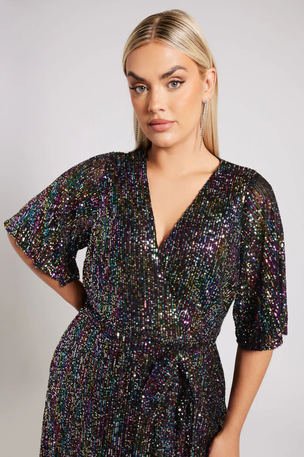 YOURS LONDON Curve Navy Blue Sequin Wrap Dress